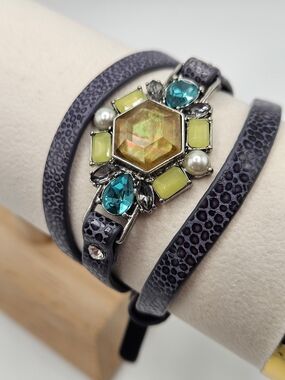 Chloe + Isabel C+I Rhinestone Faux Leather Wrap Bracelet Boho